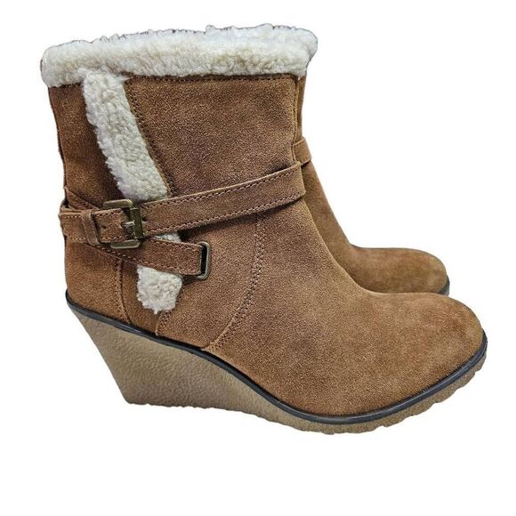 Skechers 48695 Boot Suede Leather Faux Fur Lining Wedge Size 9.5 - Picture 8 of 14